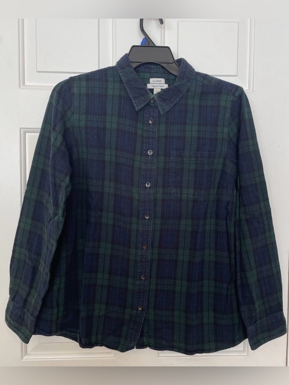 Vintage LL Bean Slightly Fitted Flannel Shirt Women’s XL Green Blue Check Plaid